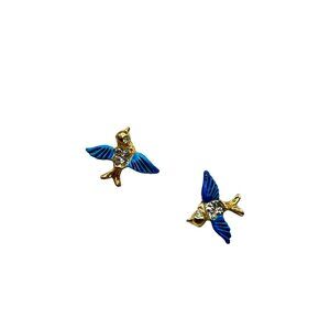 Vintage Blue Bird Scatter Pins with Rhinestone Details Set of 2 Flying Birds